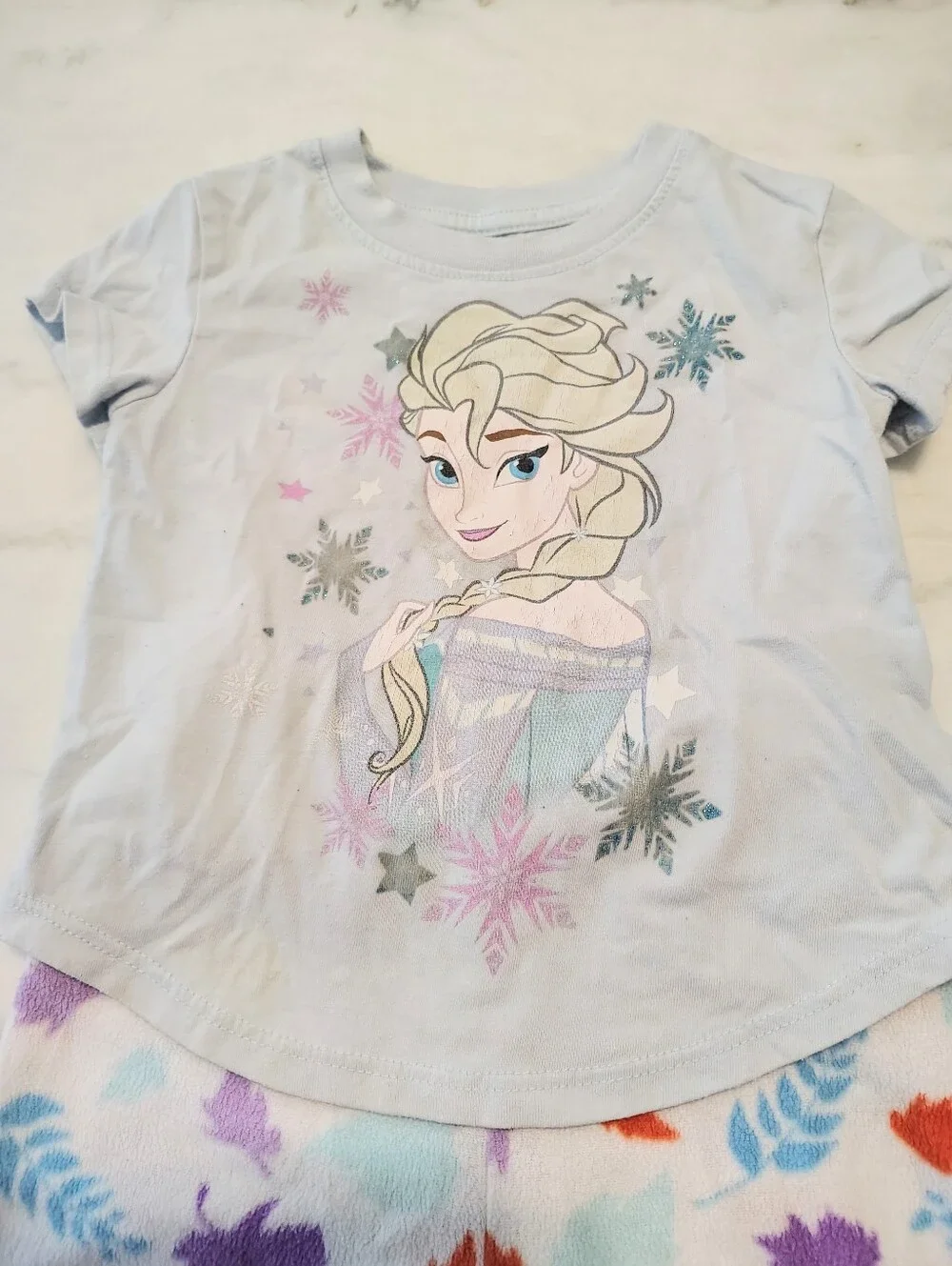 Disney's Frozen Elsa Light Blue Fleece Pant and Short Sleeve Tee Set Size 2T